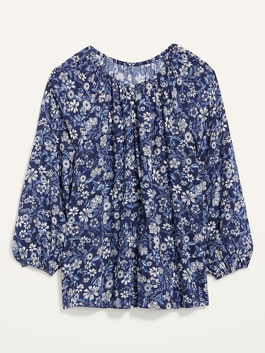 Image number 4 showing, Long-Sleeve Shirred Floral-Print Poet Blouse for Women