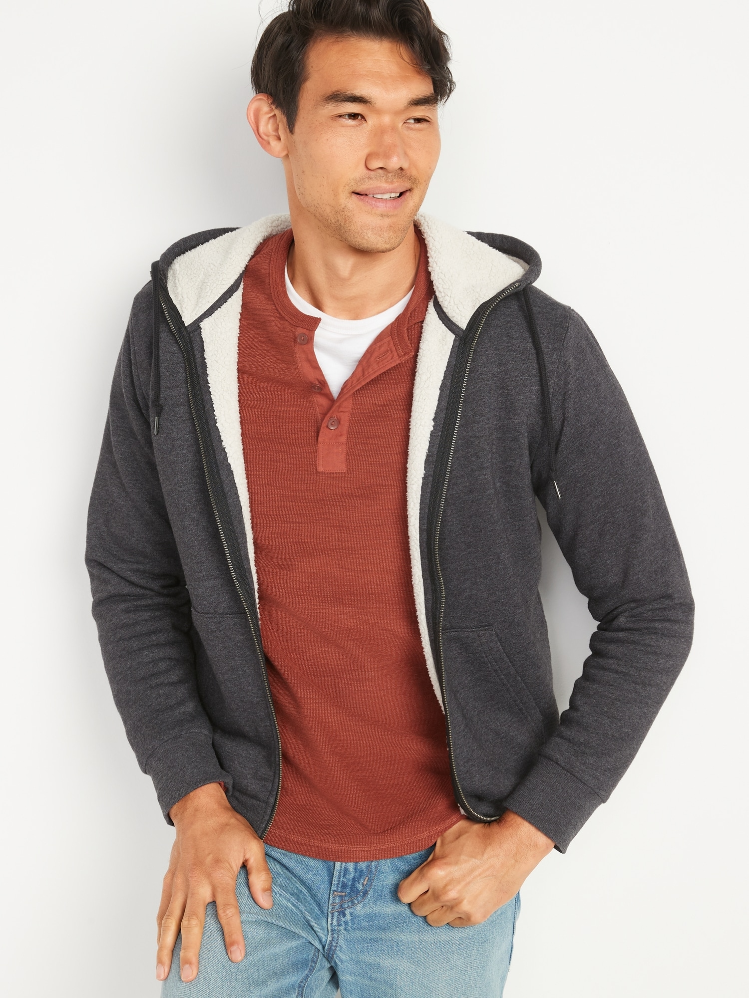 Cozy Sherpa-Lined Zip Hoodie for Men