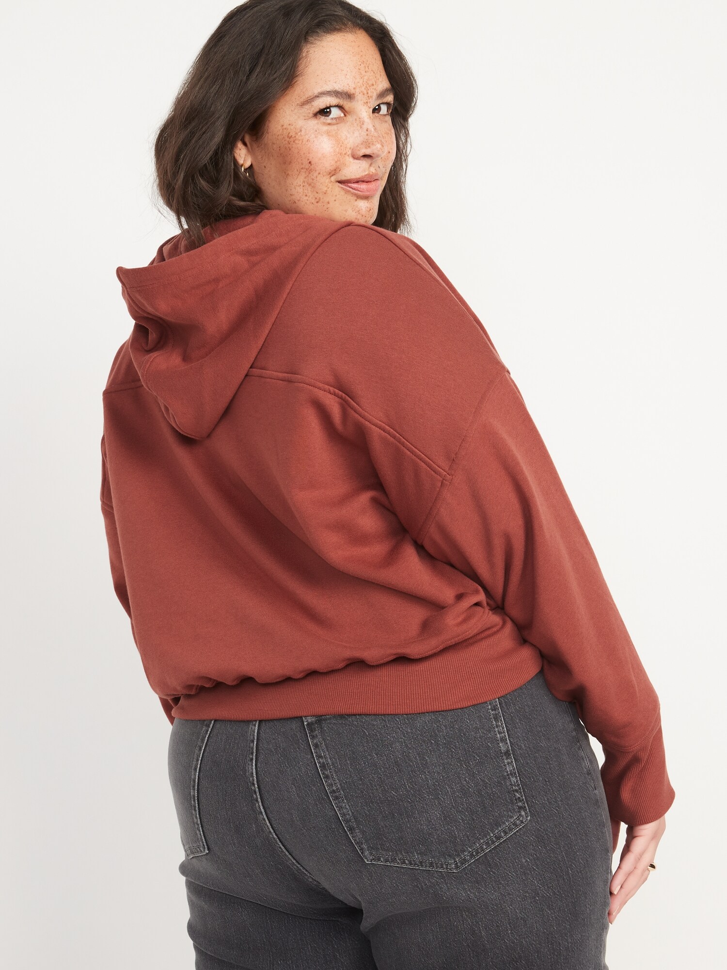 Loose Cropped Quarter-Zip Hoodie for Women