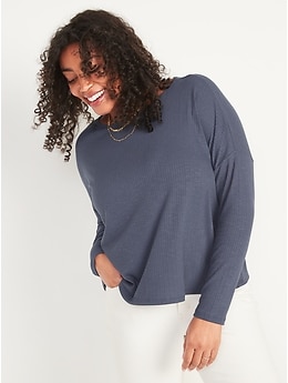 T-shirt surdimensionné luxueux en tricot côtelé à manches longues pour Femme