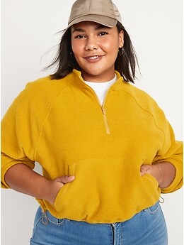 Long-Sleeve Quarter-Zip Oversized Textured Sweatshirt for Women
