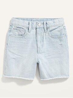 High-Waisted Built-In Tough Ripped Jean Midi Shorts for Girls