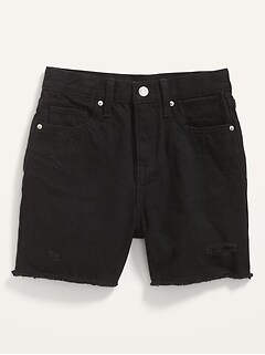 High-Waisted Slouchy Straight Ripped Jean Midi Shorts for Girls