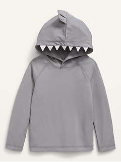 Unisex Hooded Shark Long-Sleeve Rashguard Swim Top for Toddler