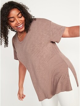 Oversized Luxe Voop-Neck Tunic T-Shirt for Women