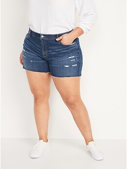 Mid-Rise Boyfriend Ripped Cut-Off Jean Shorts for Women -- 3-inch inseam