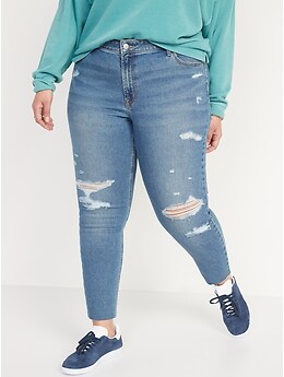Mid-Rise Rockstar Super Skinny Ripped Cut-Off Jeans for Women