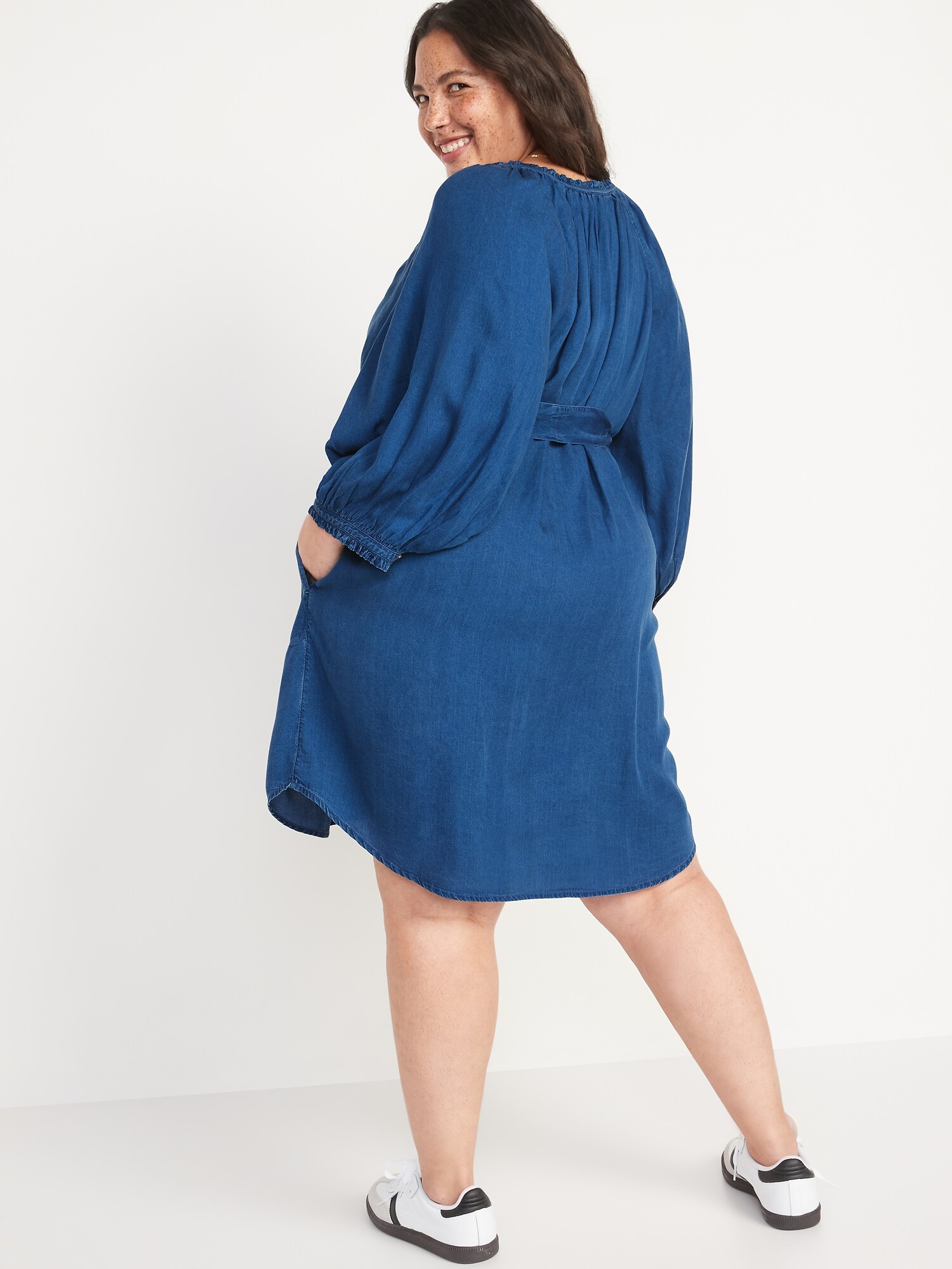 Denim wrap 2024 dress plus size