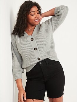 Brushed Mélange Shaker-Stitch Cardigan Sweater for Women