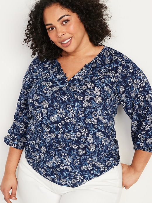 Image number 7 showing, Long-Sleeve Shirred Floral-Print Poet Blouse for Women