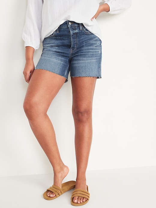 Old Navy - High-Waisted Button-Fly O.G. Straight Cut-Off Jean Shorts for  Women -- 5-inch inseam