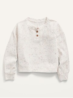 Cozy Cropped Thermal-Knit Henley T-Shirt for Girls