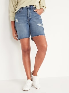 Extra High-Waisted Sky Hi Button-Fly Ripped Jean Shorts for Women -- 7-inch inseam