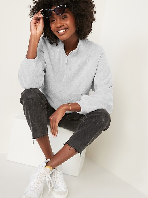 Image number 3 showing, Long-Sleeve Quarter-Zip Oversized Textured Sweatshirt for Women