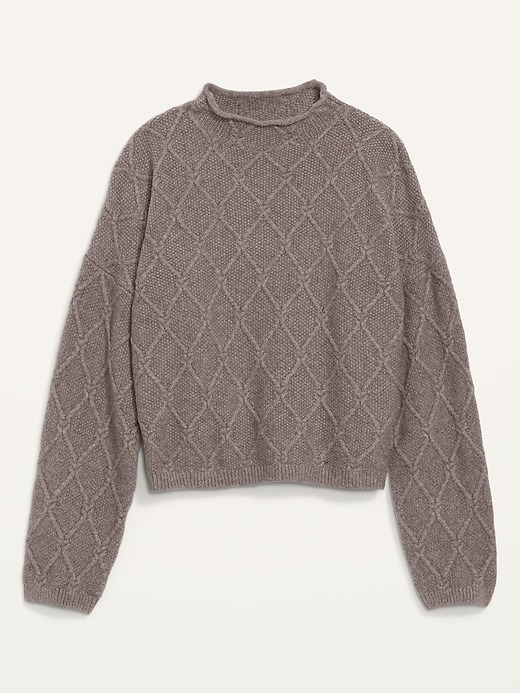 View large product image 2 of 2. Mock-Neck Diamond Stitch Cable-Knit Pullover Sweater for Women