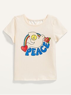 Short-Sleeve Lattice-Back Graphic T-Shirt for Girls