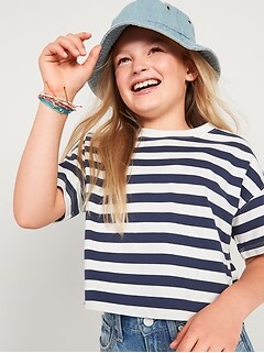 Loose Striped Cropped T-Shirt for Girls