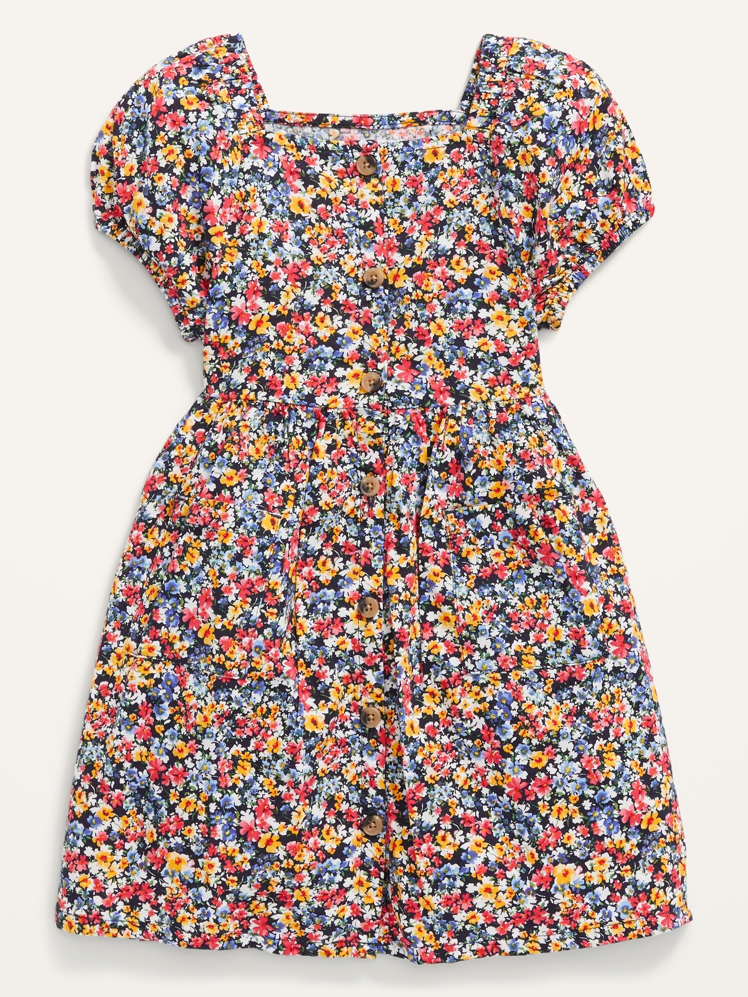 Floral Puff Sleeve Button Front Jumpsuit
