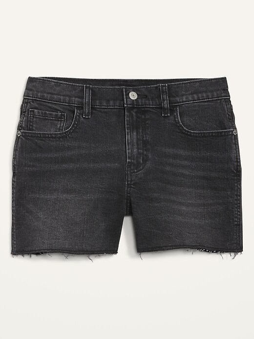 Image number 4 showing, Mid-Rise Black-Wash Cut-Off Boyfriend Shorts -- 3-inch inseam