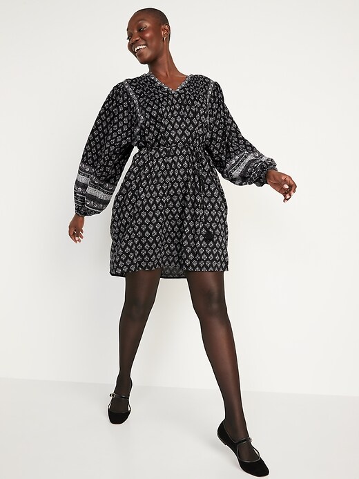 Image number 1 showing, Oversized Long-Sleeve Printed Swing Dress for Women