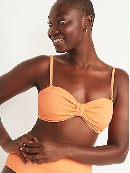Textured-Rib Cinch-Front Bikini Swim Top for Women