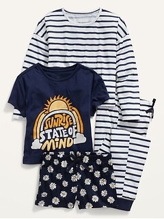 4-Piece Jersey-Knit Printed Pajama Set for Girls