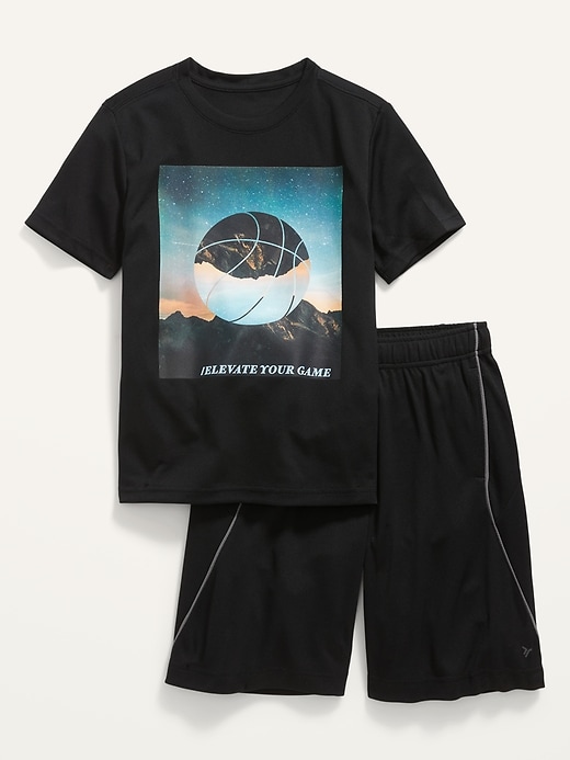 View large product image 1 of 2. Go-Dry Cool Mesh Graphic T-Shirt & Mesh Shorts Set for Boys