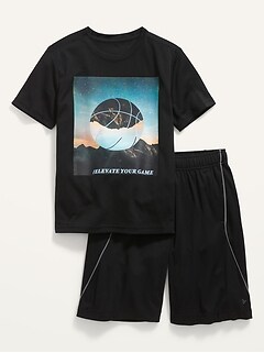 Go-Dry Cool Mesh Graphic T-Shirt & Mesh Shorts Set for Boys