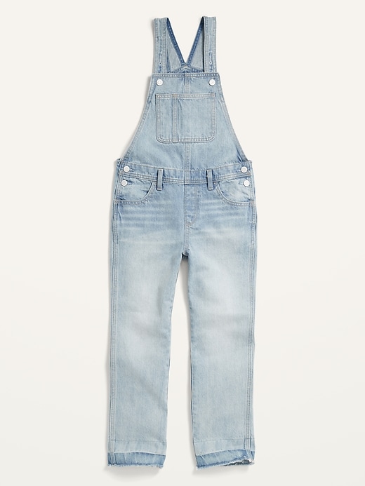 View large product image 1 of 3. Slouchy Straight Light-Wash Frayed-Hem Jean Overalls for Girls