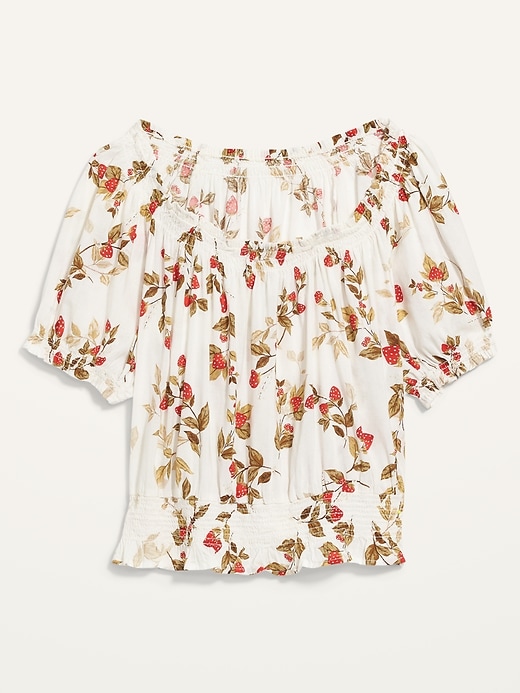 Image number 4 showing, Puff-Sleeve Smocked Printed Blouse for Women