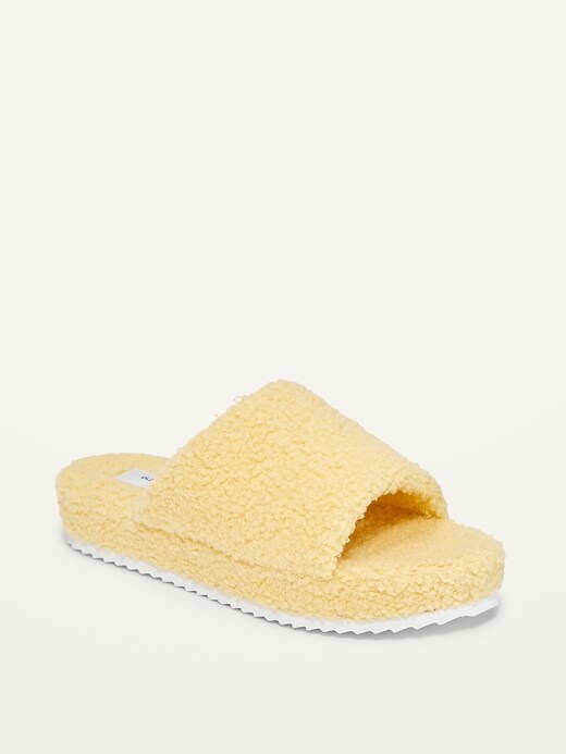 View large product image 1 of 1. Sherpa Platform Slide Slipper Sandals for Girls