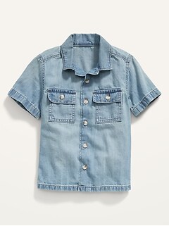 Workwear-Pocket Jean Camp Shirt for Toddler Boys