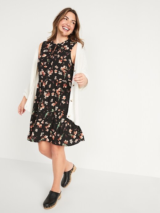 Image number 1 showing, Sleeveless Floral-Print Mini Swing Dress for Women