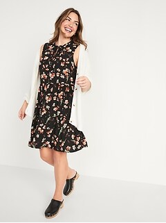 Sleeveless Floral-Print Mini Swing Dress for Women