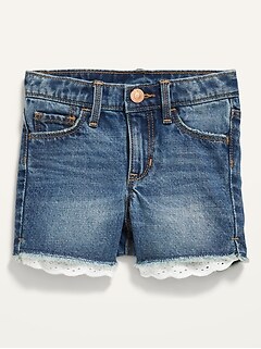 Lace-Trim Jean Cut-Off Shorts for Toddler Girls