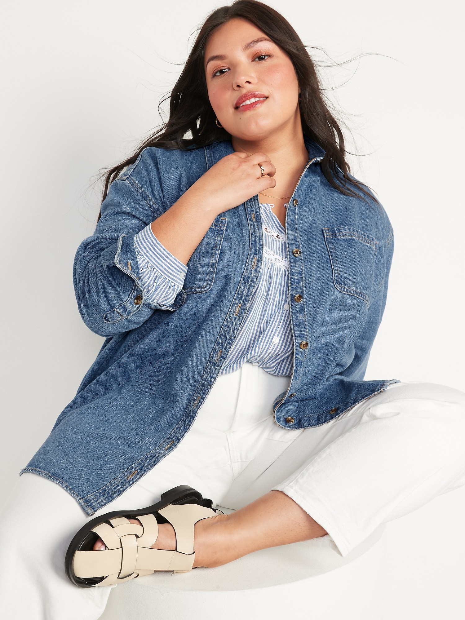 Women's Denim Shirts, Oversized & Button-Down