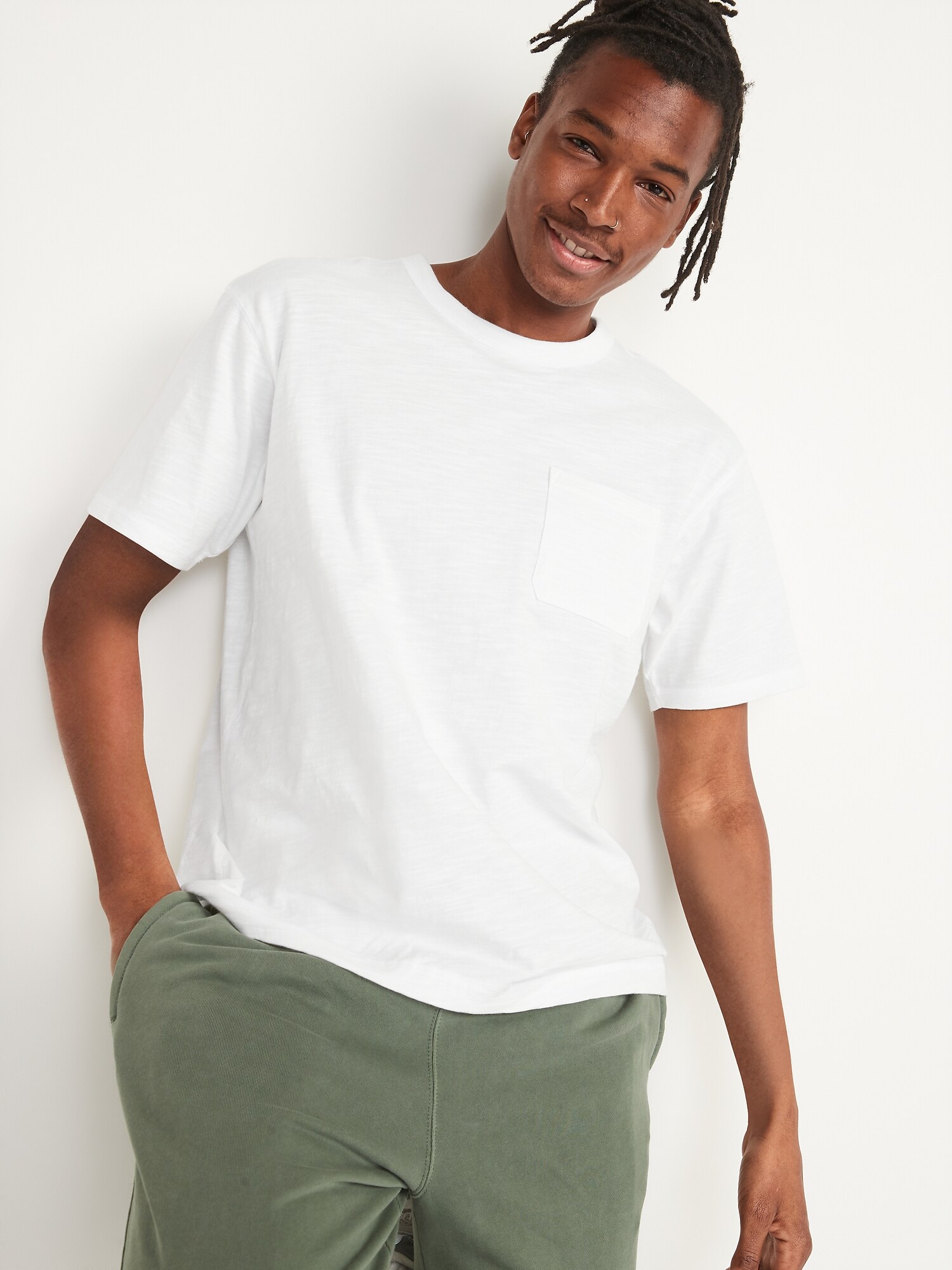 Old Navy Slub-Knit Workwear-Pocket Gender-Neutral T-Shirt For Adults White Lilies Regular Size XL