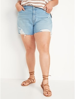 Mid-Rise Ripped Cut-Off Boyfriend Jean Shorts for Women -- 3-inch inseam