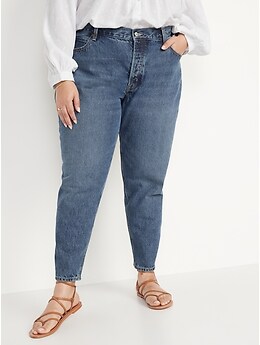 Mid-Rise Button-Fly Slouchy Taper Non-Stretch Ankle Jeans for Women