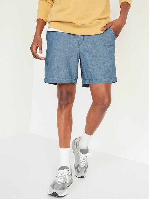 Image number 1 showing, Relaxed Cotton Chambray Jogger Shorts for Men -- 7-inch inseam