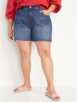 High-Waisted Slouchy Straight Non-Stretch Cut-Off Jean Shorts -- 5-inch inseam