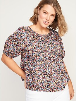 Floral-Print Puff-Sleeve Babydoll Top for Women