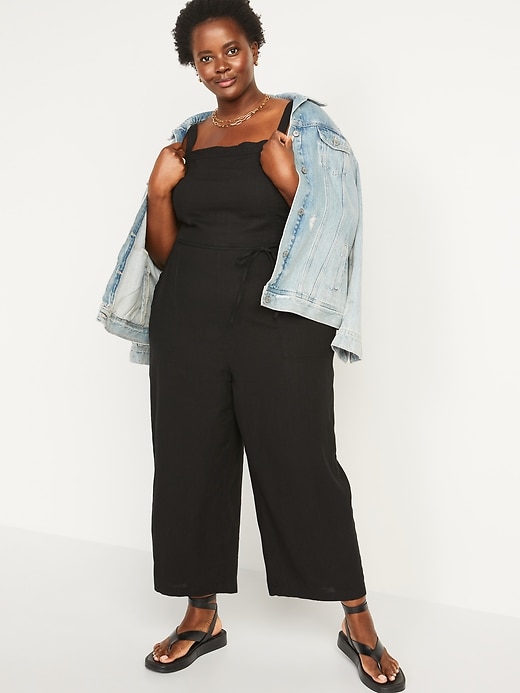 Sleeveless Linen-Blend Tie-Belt Wide-Leg Jumpsuit