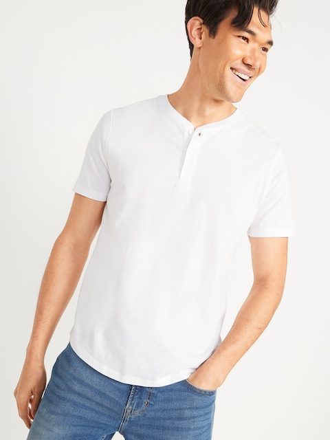 Curved Hem Short-Sleeve Henley T-Shirt