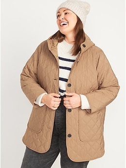 Quilted Long-Line Hooded Liner Jacket for Women