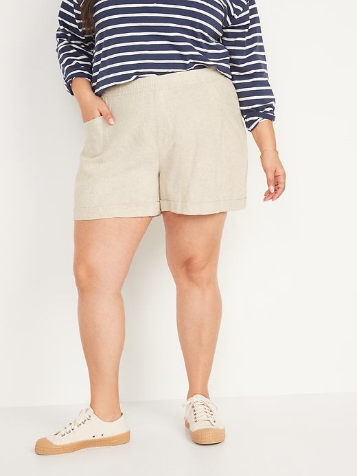 Image number 7 showing, High-Waisted Linen-Blend Shorts for Women -- 3.5-inch inseam