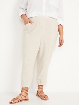 High-Waisted Cropped Linen-Blend Pants for Women