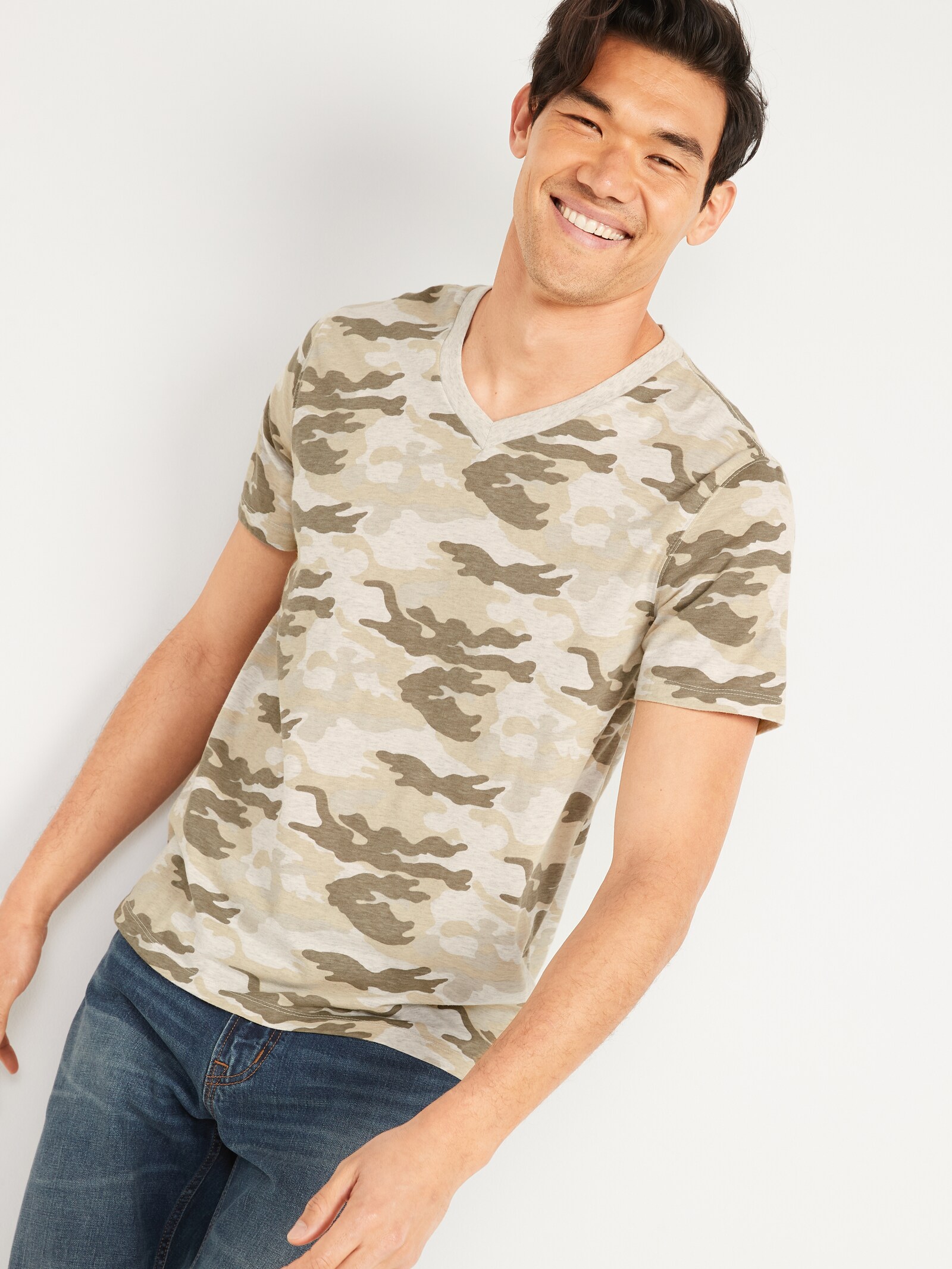 Soft-Washed Camo V-Neck T-Shirt for Men 