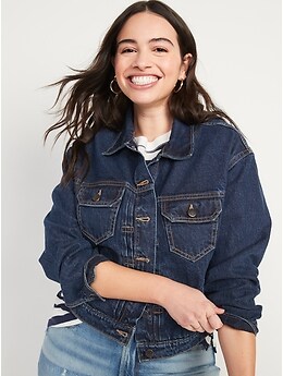Long-Sleeve Cropped Jean Jacket for Women
