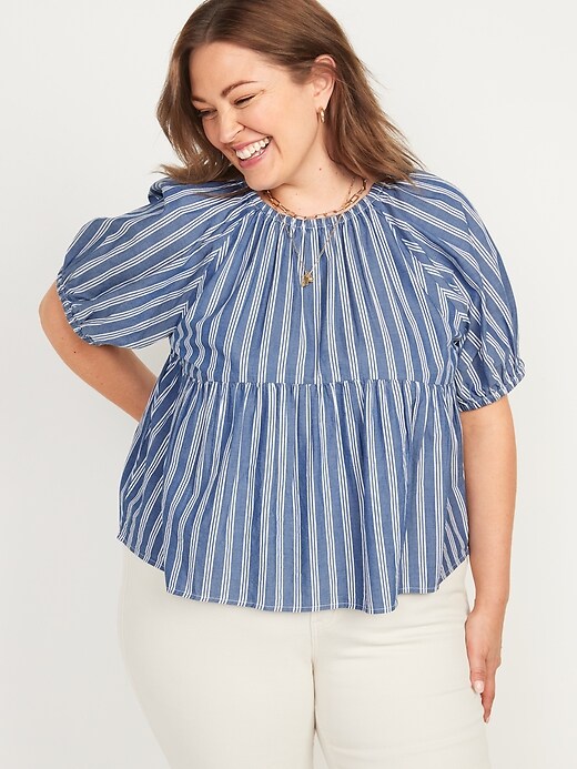 Image number 7 showing, Patterned Puff-Sleeve Swing Top for Women